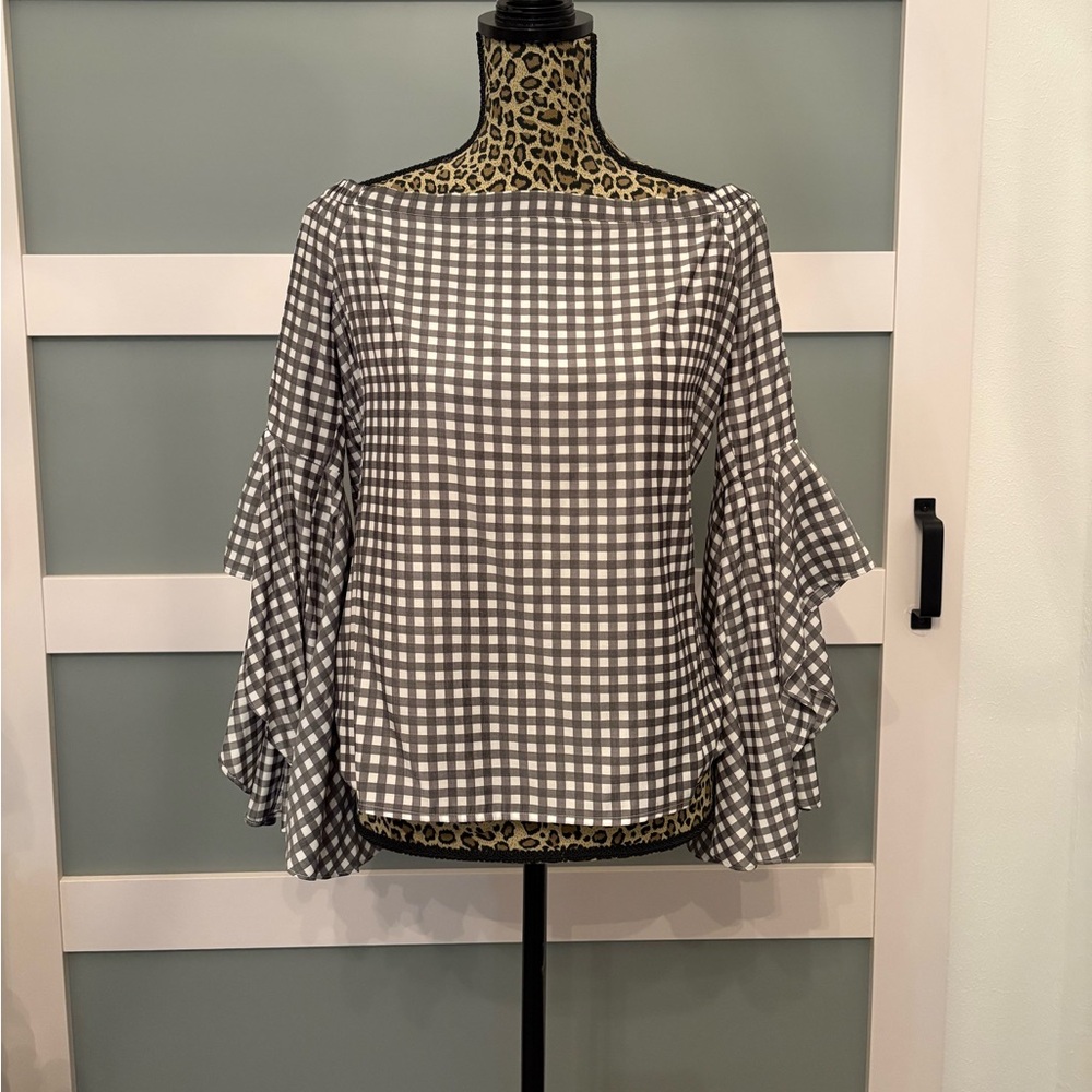 Express Black/Gray and White Checkered Blouse